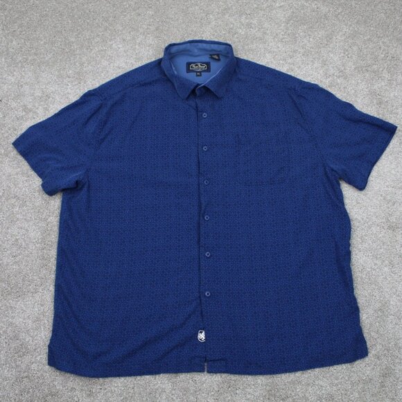 Nat Nast Shirt Adult XL Blue Geometric Silk/Cotton Blend Short Sleeve Button Up - Picture 1 of 12